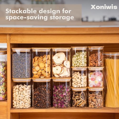 3-Pack 1.6Qt Square Glass Storage Jars with Bamboo Lids
