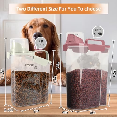 LEAWALK 5-7Lbs Dog Cat Food Storage Container with Upgraded Large Nozzle BPA-free, 4 Snap Seals Plastic Pet Food Storage Containers with Handles (Rose Pink, 5L-1pack)