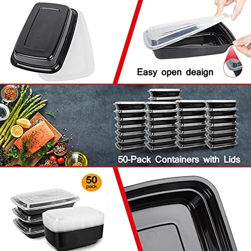 Reusable Food Meal Prep Containers with Lids, 50-Pack 24 OZ.