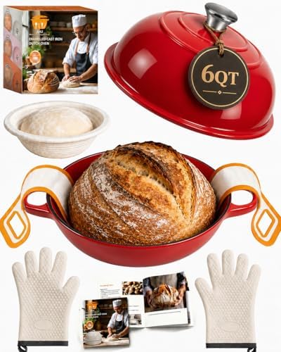 AHJ 6QT Enameled Cast Iron Dutch Oven for Sourdough Bread Baking