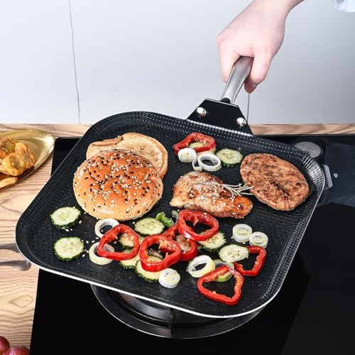 LOLYKITCH 11'' Nonstick Square Griddle Pan | Riveted Handle | PFOA Free