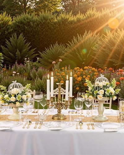 Nervure 350Pcs Clear Gold Plastic Plates, Dinnerware Sets for 50 Guests