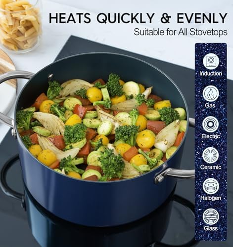 MICHELANGELO 5 Qt Ceramic Nonstick Stock Pot with Lid for Daily Meals, Blue