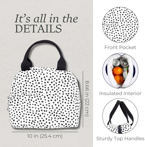 Steel Mill & Co. Insulated Lunch Tote Bag for Women, Black Dots