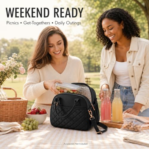 BTOOP Lunch Box for Women, Quilted Insulated Lunch Bag with Shoulder Strap