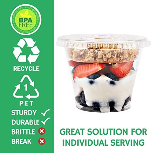 Aatriet 9 oz Clear Plastic Parfait Cups with Insert & Flat Lids No Hole - (50 Sets) Yogurt Fruit Parfait Cups for Kids, for Dips and Veggies, Take Away Breakfast and Snacks. No Leaking