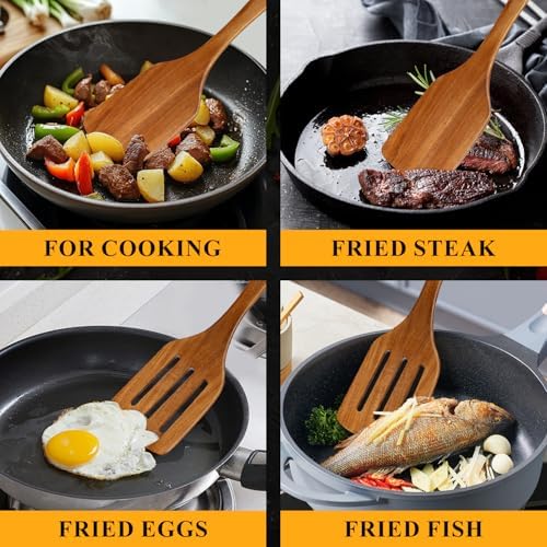 2Pcs Non Toxic Acacia Wood Spatula for Cooking Utensils Set Flipping Turner