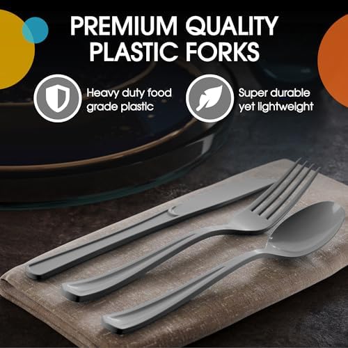 Party Solids Silver Plastic Silverware 150 Pcs Silver Cutlery Set