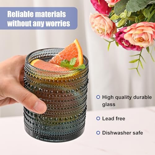 ZMOWIPDL Drinking Glasses Set of 6,12oz Blue Hobnail Glass Cups