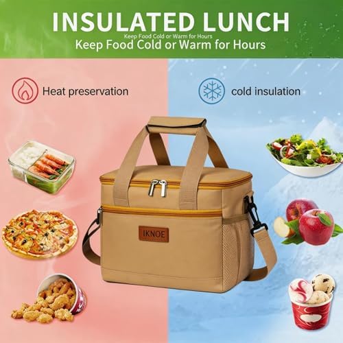 iknoe Insulated Lunch Bag, Foldable 8.5L Cooler Bag for Men & Women, Lunch Box