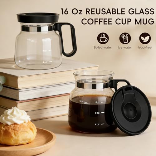 16 Oz Coffee Pot Mug,Mini Coffee Pot Cup,with Spill Proof Lid Heatproof Glass Mug Large Capacity ideal Gift for Coffee Lovers (1pcs)