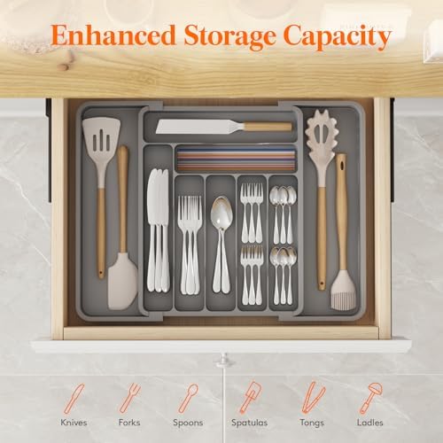 Lifewit Expandable Silverware Drawer Organizer, Kitchen Utensil Tray