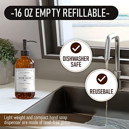 Sunrise Premium Amber Glass Soap Dispenser with Rubbed Bronze Pump, 2 Pack