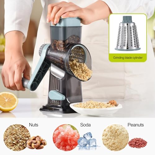 Rotary Cheese Grater Shredder 3-in-1 Hand Crank Suction Base