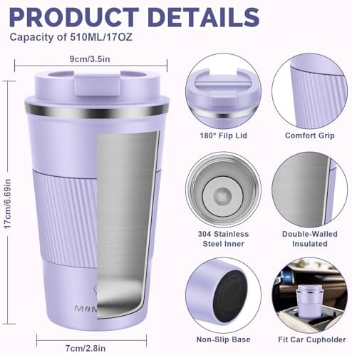 MOMSIV 17oz Travel Coffee Mug, Insulated Coffee Cup with Leakproof Lid
