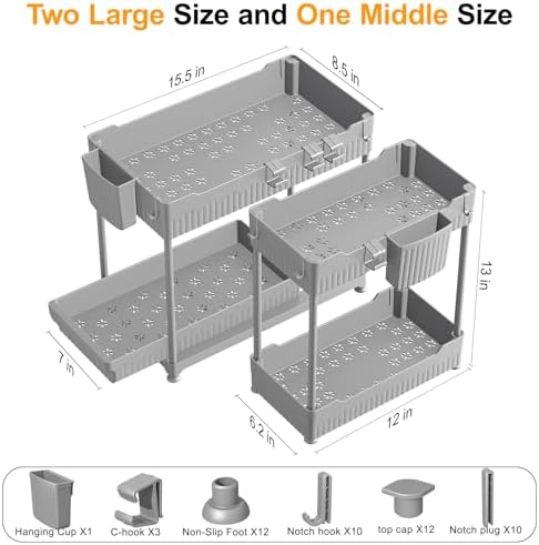 Sevenblue 3-Pack 2-Tier Under Sink Organizers with Sliding Drawers