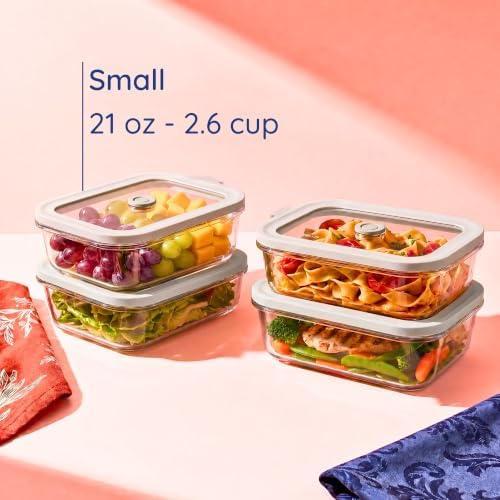 Non-Toxic Glass Food Containers with Lids, 4-Pack, 21 oz, Airtight, Gray