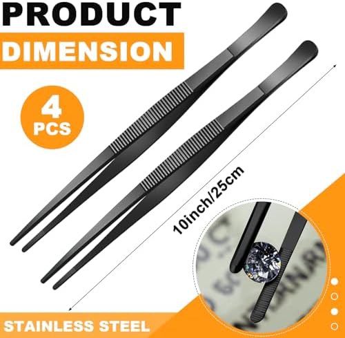 Yaomiao 4 Packs 10 Inch Cooking Tweezers Bar Kitchen Tongs, Black
