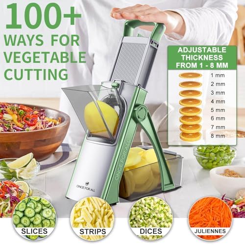 ONCE FOR ALL Safe Mandoline Slicer Plus, Bigger Size, Veggie Slicer, Green