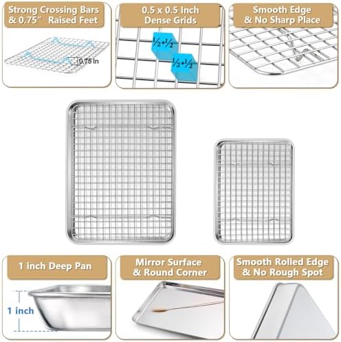 P&P CHEF 12.5+9 Inch Toaster Oven Pan Tray with Wire Rack, 4 PCS