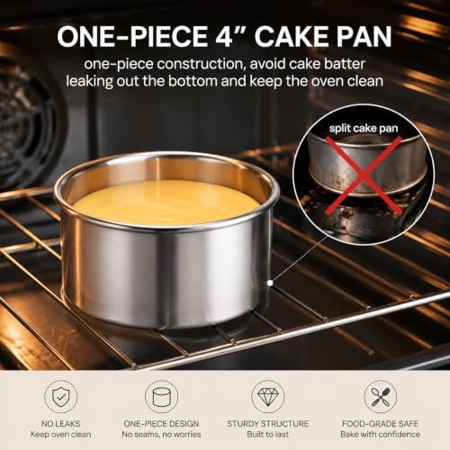TeamFar 4 Inch Cake Pan, 5 Pcs Stainless Steel Round Baking Cake Pans Set