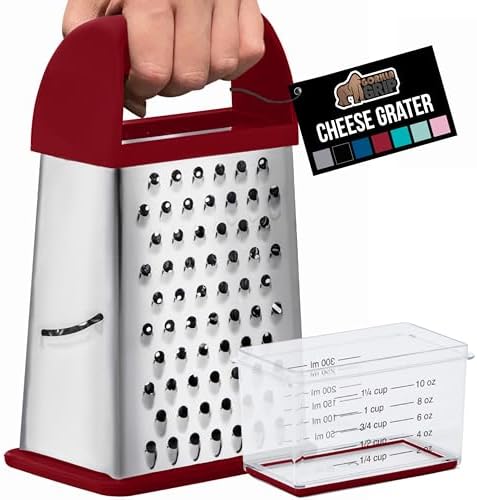 GORILLA GRIP® XL 4-Sided Stainless Steel BPA-Free Cheese Grater, Red