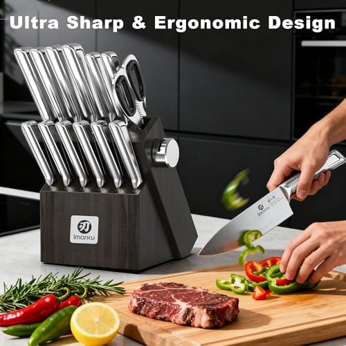 imarku 14-Piece High-Carbon Stainless Steel Knife Set with Block