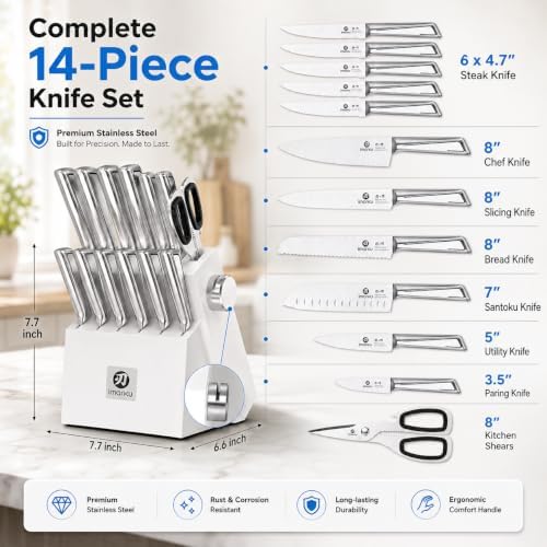 imarku Knife Set for Kitchen with Block and Sharpener 14pcs JPN