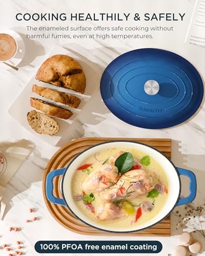Enameled Cast Iron Dutch Oven - 9.3QT Dutch Oven Pot with Lid & Cotton Potholders - Heavy-Duty Non Stick Casserole Pot for Braising, Stews, Roasting, Baking, Suitable for All Stovetops, Navy Blue