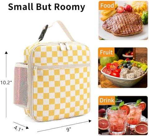 Lunch Box for Women Men Adult Insulated Lunch Bag Women Men Small Reusable Lunchbox for Work Picnic Travel (Beige-Yellow Plaid)