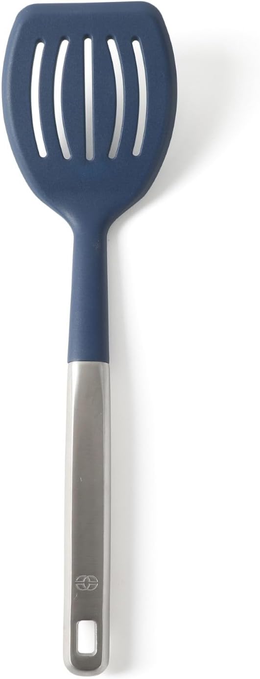 Calphalon Prime Stainless Steel Slotted Turner W/Navy Blue Silicone Head