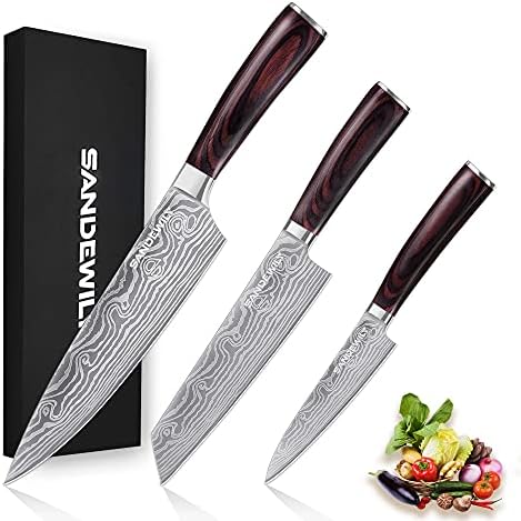 Japanese Knife Set, 3 Piece Kitchen Knives with Sheaths