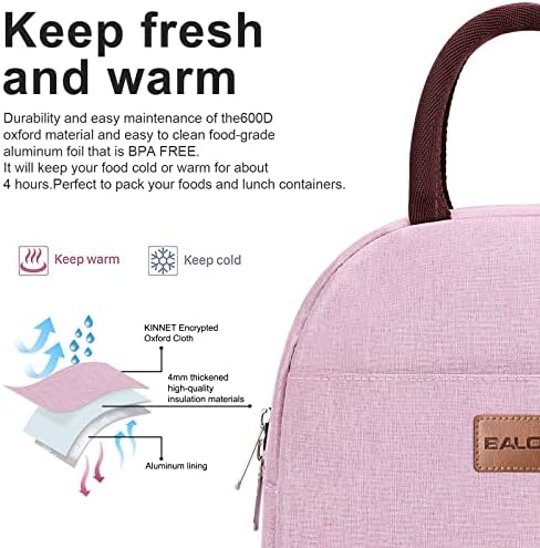 BALORAY Lunch Bag for Women Men Adult Lunch Box (Pink), M