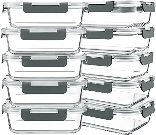 KOMUEE 10 Packs 30 oz Glass Meal Prep Containers with Lids