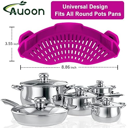 AUOON Clip On Strainer Silicone for Pots, Standard 8.86 x 3.55in, Purple