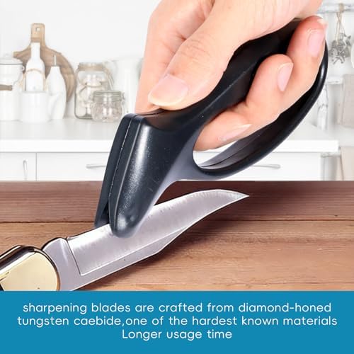 2pc Black Knife Sharpener - Afilador de Cuchillos, Ergonomic Comfort Handle, Compact & Easy to Use, Professional Hone for Restoring Straight Edges (Kitchen/Pocket Knives)