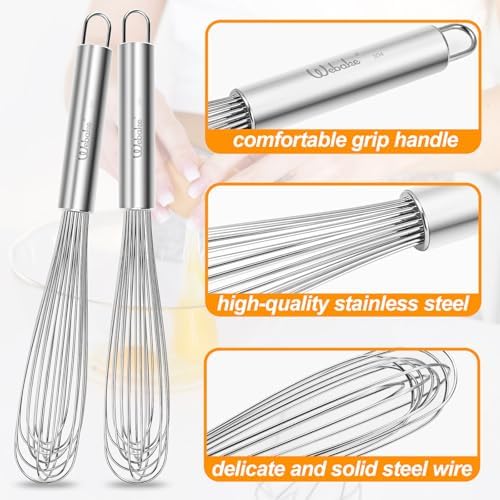 Webake 11" Stainless Steel French Whisk French Whip for Professional or Home, 304 Metal Whisk Set of 2