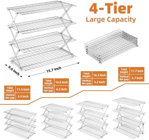 LIANYU 4 Tier Collapsible Cooling Rack, Stainless Steel Baking Rack