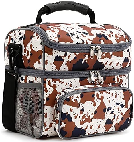 FlowFly Double Layer Cooler Insulated Lunch Bag Adult Lunch Box Large Tote Bag for Men, Women, With Adjustable Strap,Front Pocket and Dual Large Mesh Side Pockets