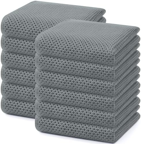 Homaxy 100% Cotton Waffle Weave Kitchen Dish Towels 12-Pack, Grey