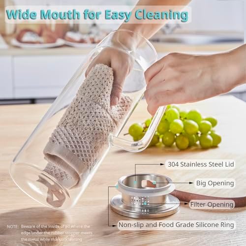 Bivvclaz 1.6 Liter 54 oz Glass Pitcher with Lid and Handle, Glass Carafe Water Pitcher for Hot/Cold Water, Iced Tea, Drinks, Coffee, Juice and Homemade Beverage