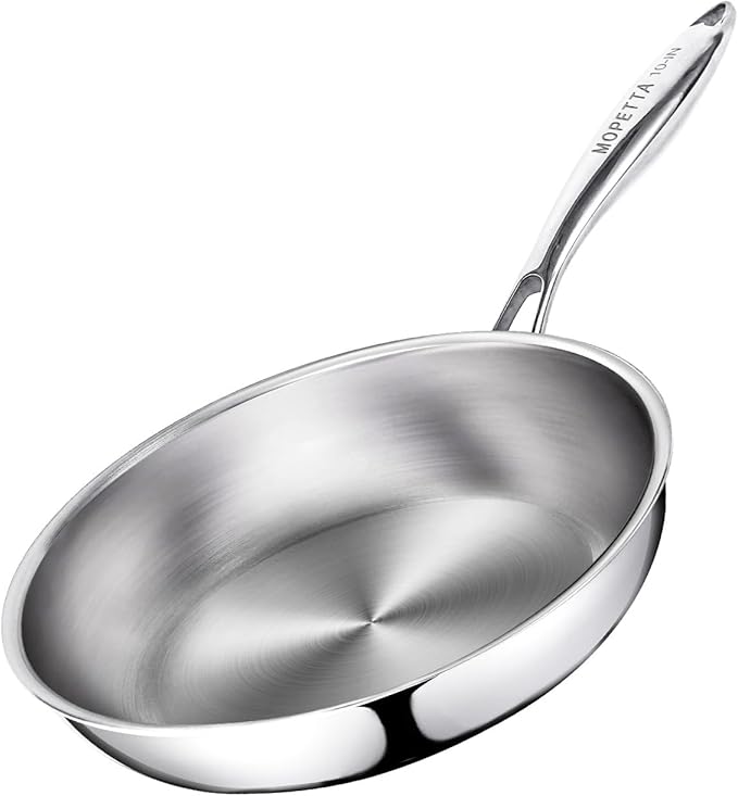 10 inch Tri-Ply Stainless Steel Frying Pan,No Coatings PFOA&PTFE Free Skillets,Chef's Pans,Dishwasher and Oven Safe Cookware, Compatible with All Cooktops