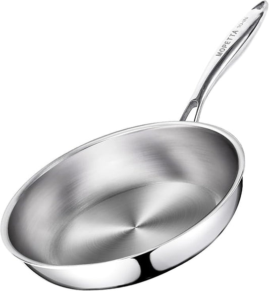 10 inch Tri-Ply Stainless Steel Frying Pan,No Coatings PFOA&PTFE Free Skillets,Chef's Pans,Dishwasher and Oven Safe Cookware, Compatible with All Cooktops