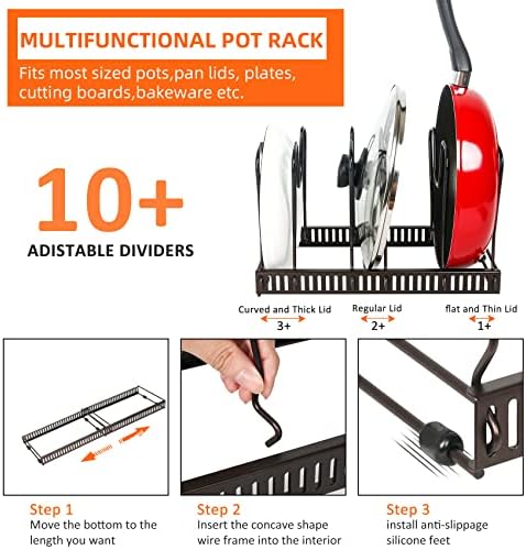 ROOHUA Pot and Pan Lid Organizer Rack for Under Cabinet, 12"-23" Expandable