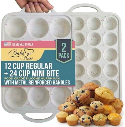 Silicone Muffin Pans, 2-Pack Regular 12 Cup & Mini 24 Cup, BPA-Free