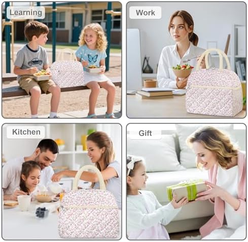 KUBYA Lunch Bag Lunch Box for Women Adult Men Insulated Quilted Reusable Large Lunch Tote Bag Leakproof Simple Cooler Bag for Work Office Picnic Beach or Travel