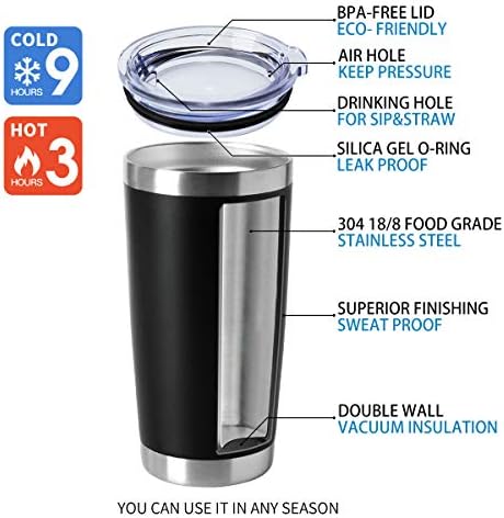 HASLE OUTFITTERS 20oz Tumblers Bulk Stainless Steel Cups with Lid Double Wall Vacuum Insulated Coffee Mugs for Cold & Hot Drinks 1 Pack, Black