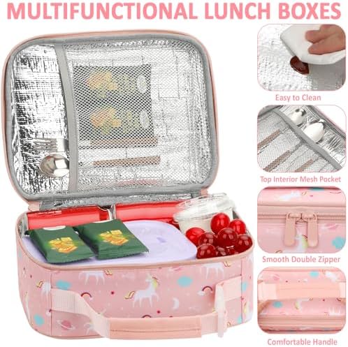 Tenot Lunch Box Kids Insulated Lunch Tote Bag Pink Unicorns