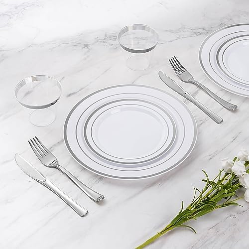 300 Pieces Silver Disposable Dinnerware Set for 50 Guests