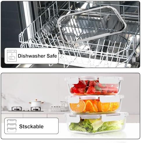 VERONES 10 PACK Glass Meal Prep Containers Set with Lids, White